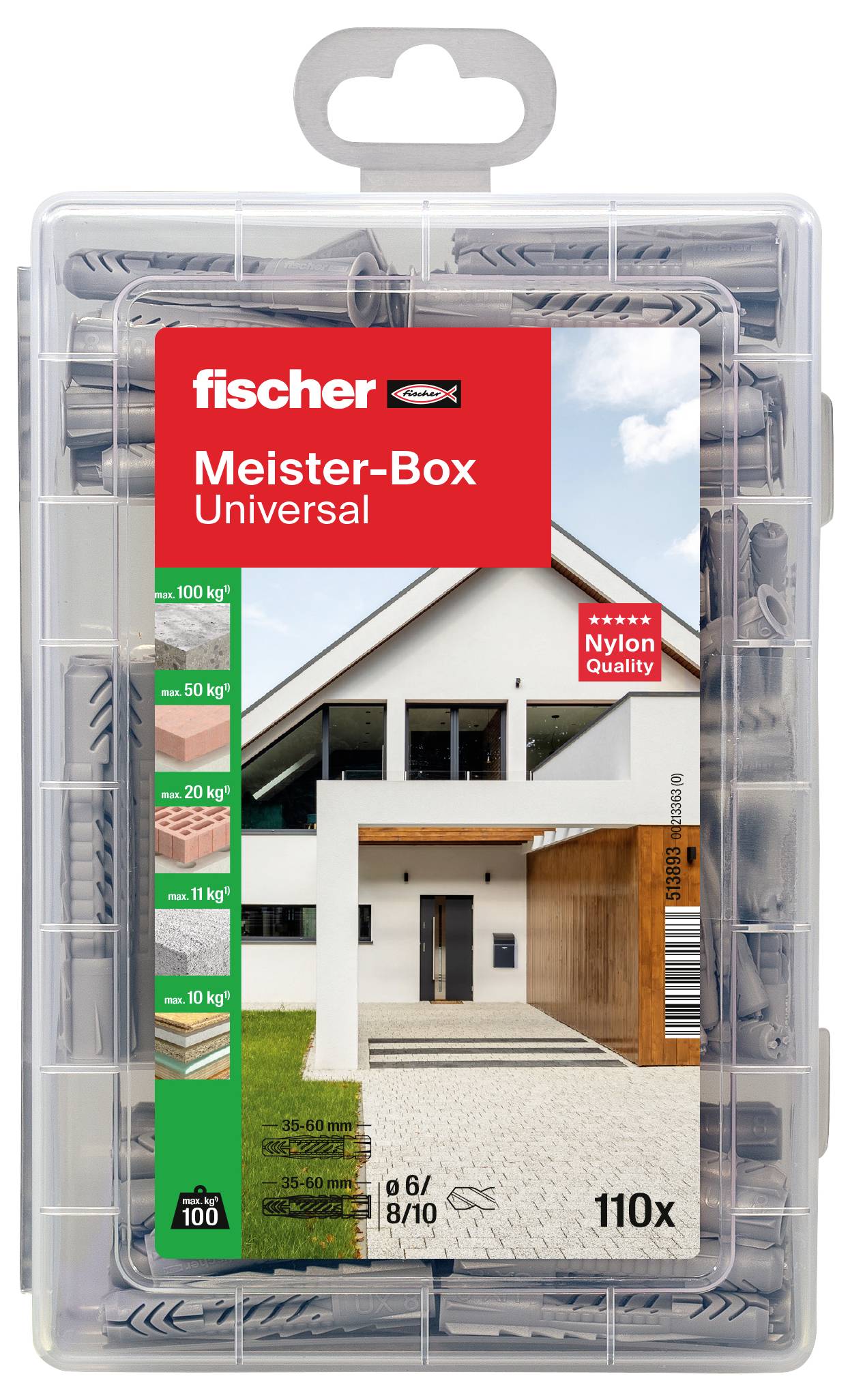 Fischer 513893 Meister-Box UX/UX R Dübel-Sortimentsbox 110 Parts