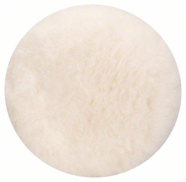 A circular, soft white fur that may be used for cleaning purposes or as padding.