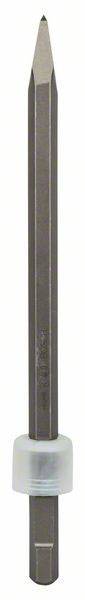 A chisel with a hexagonal shaft and a pointed end, used for precise chiselling work in concrete or similar materials.