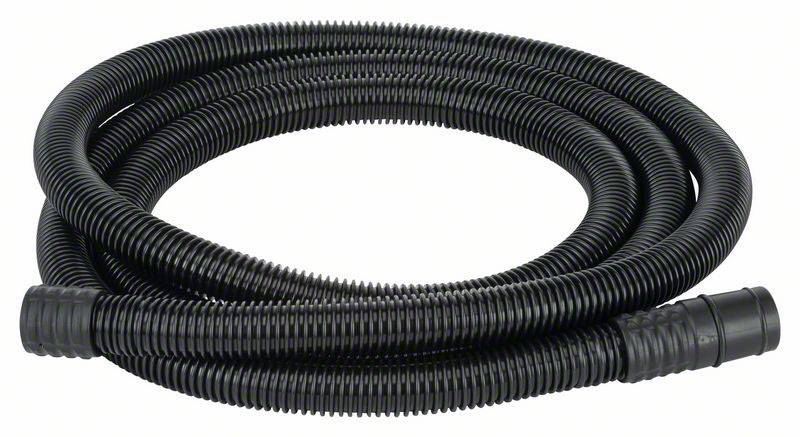 A black, wavy hose, coiled and lying horizontally on a white background.