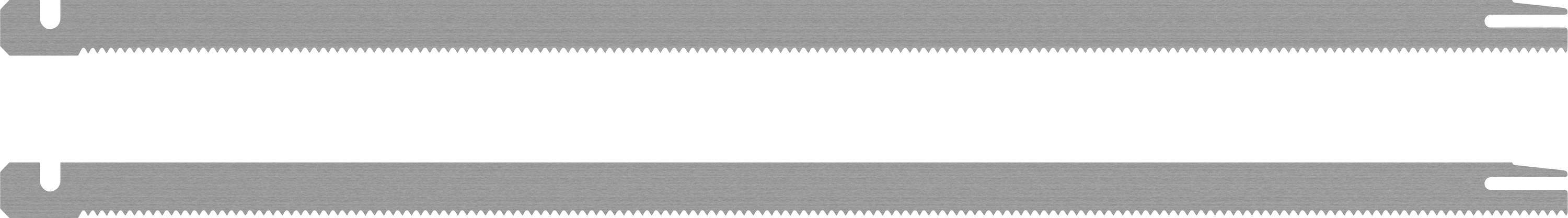Two grey parallel lines with thin, downward-pointing zigzags along the top and bottom edges.
