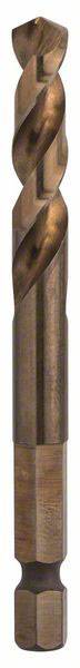 A copper-coloured twist drill bit with a hexagonal shank, suitable for drilling into metal, wood or plastic.
