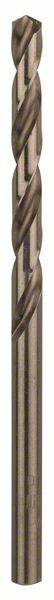 A single metal drill bit with a dark brown surface, a slightly twisted shaft, and a sharp point.