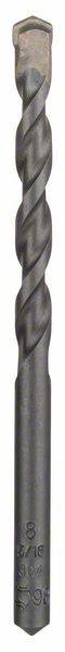 A dark grey drill bit with spiral grooves and a tip made of harder metal. Suitable for drilling into solid materials.