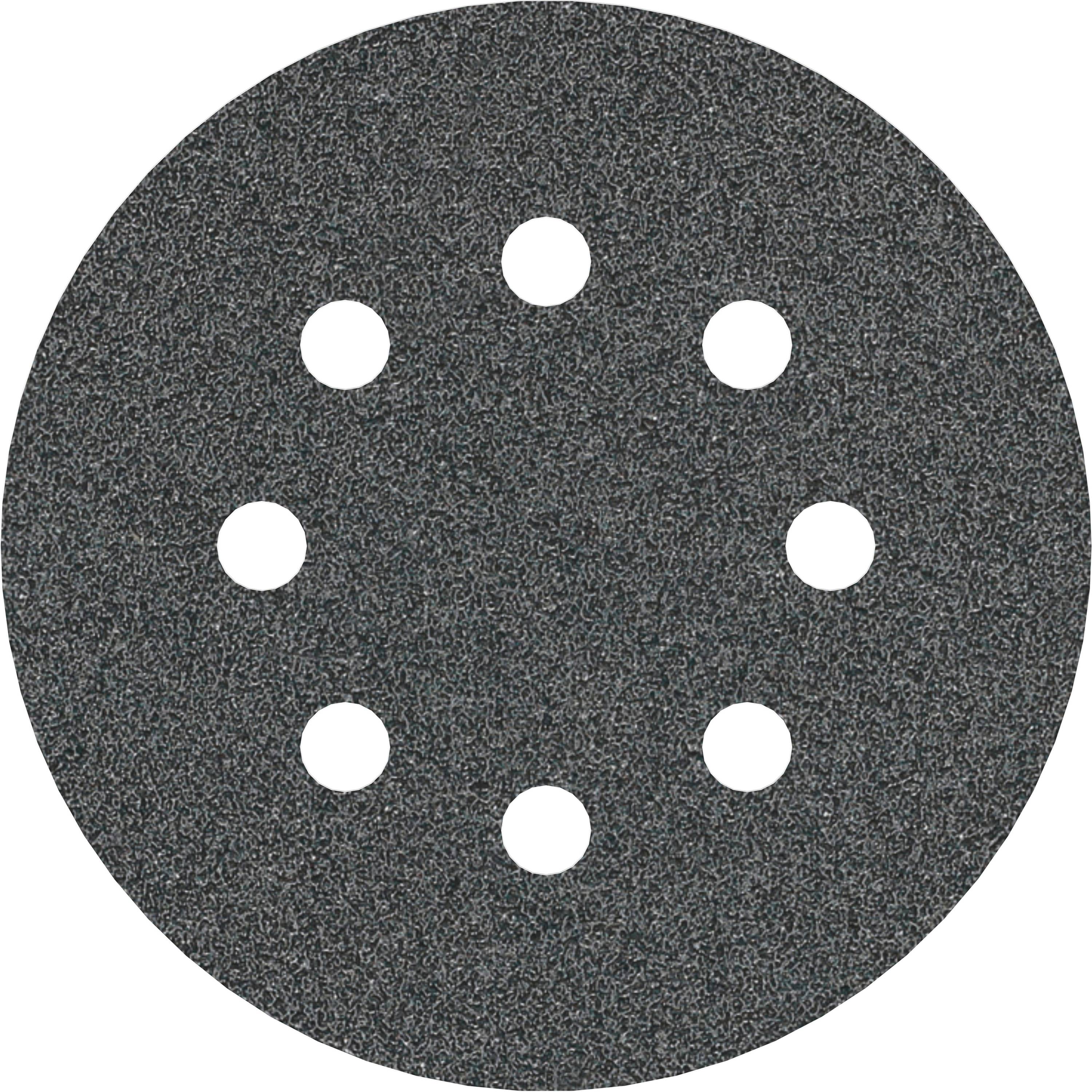 Grinding wheel with a grey, rough surface and eight round holes, symmetrically arranged.