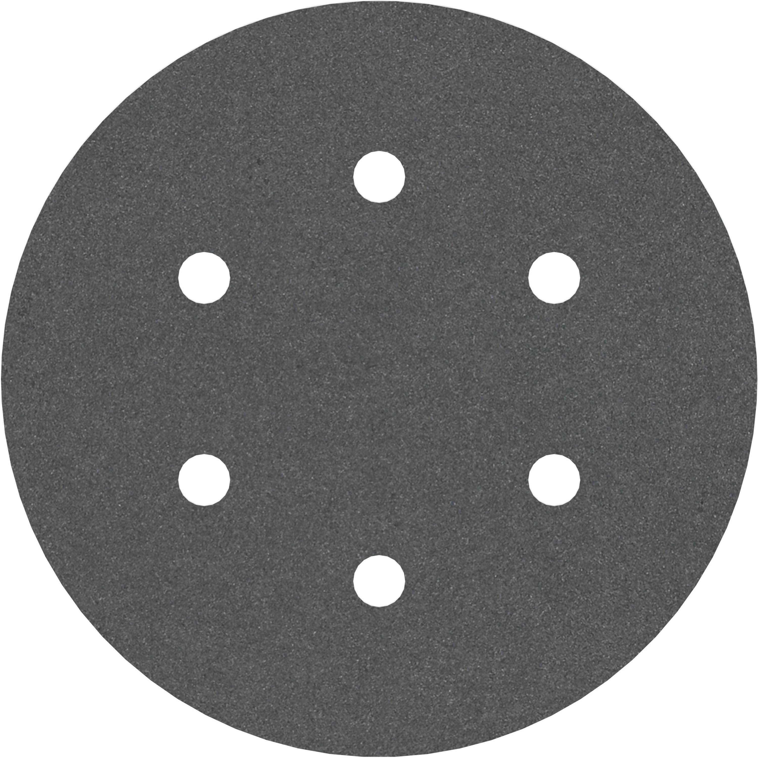 A round sandpaper disc with six holes evenly distributed.