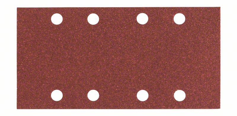 Brown sandpaper with six round holes in two rows, three in each row, on a rectangular surface.