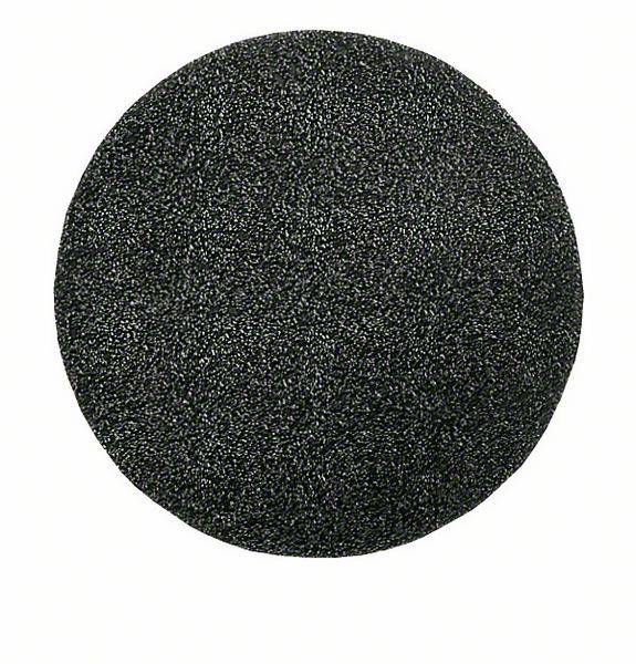 A circular, black sanding pad with a rough texture, suitable for grinding surfaces.