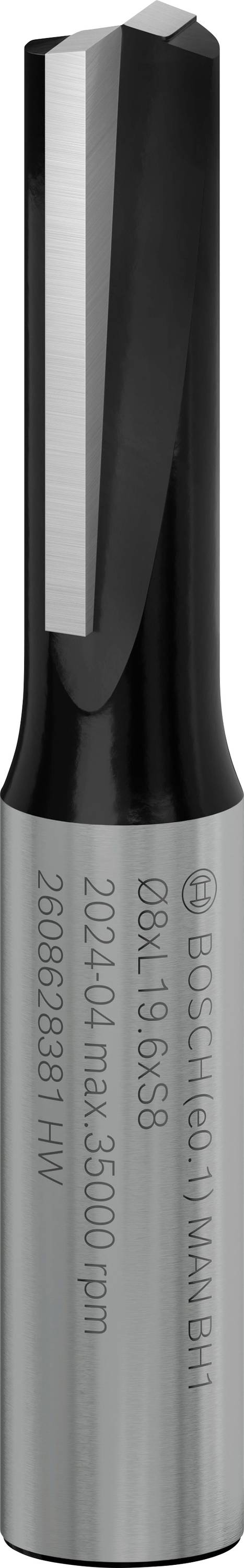 Metal drill bit with a grey shaft and black tip. Engraving shows technical specifications and manufacturer details.