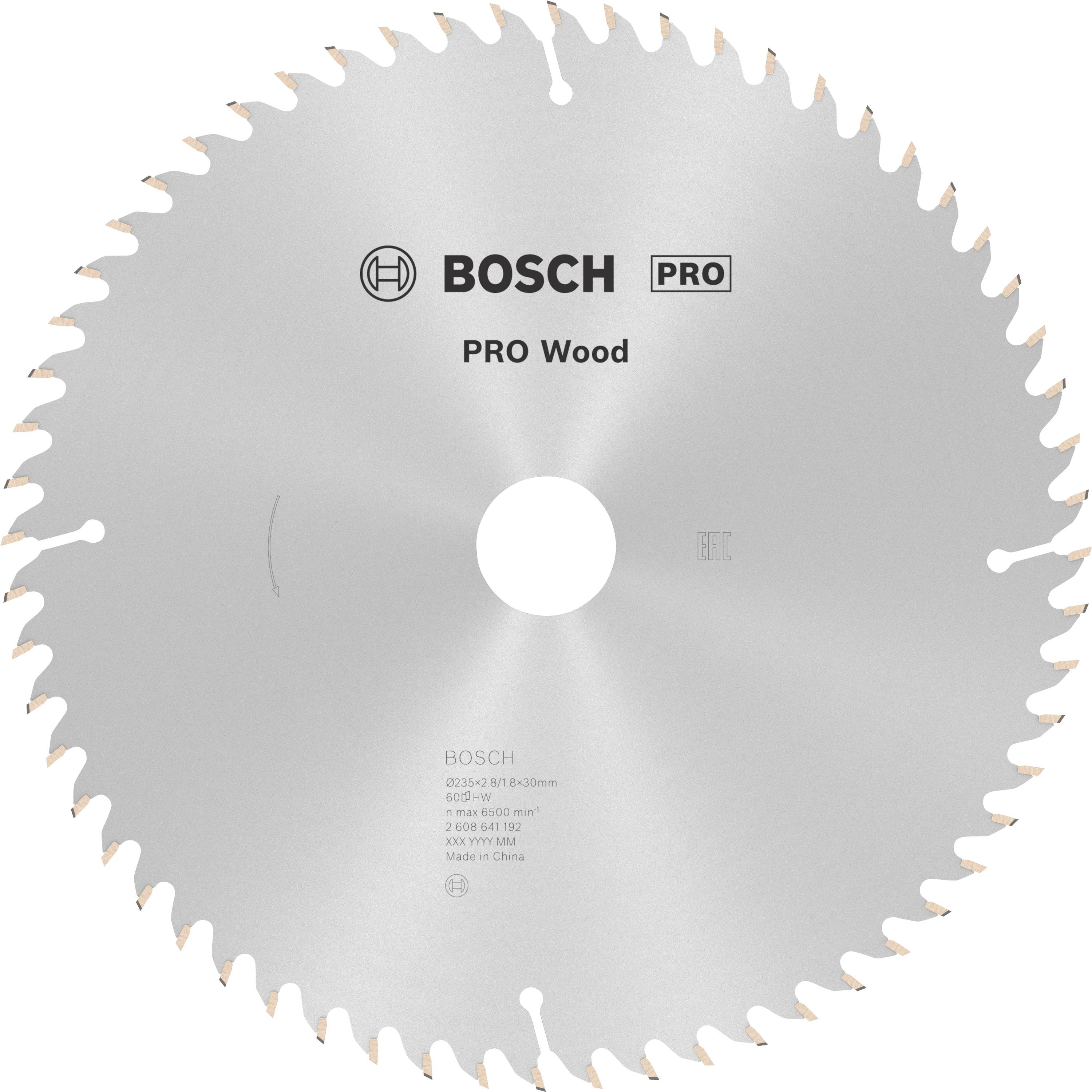 Circular saw blade with 'BOSCH PRO Wood' inscription, suitable for cutting wood, silver, with 80 teeth and a diameter of 210 mm.