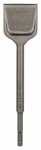 Flat metal chisel, typically used for working with stone or concrete. The chisel tip is broad and flat.
