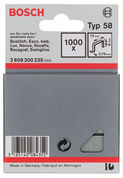 Staples Type 58 Packaging, 1000 Pieces. Suitable for Bostitch, Esco, kwb. Manufactured in Germany.