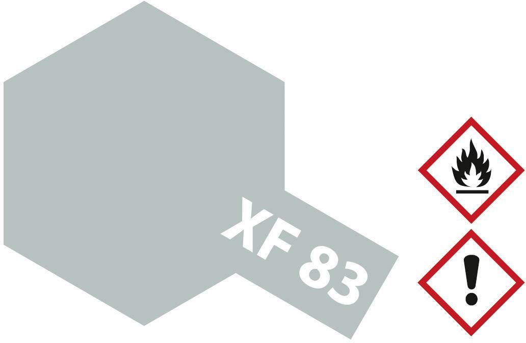 Grey hexagon with the label 'XF 83'. Beside it two hazard symbols: flame for flammability and exclamation mark for caution.