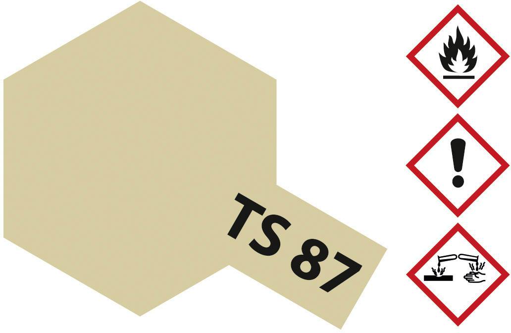 Hexagon with inscription 'TS 87', flame symbol, warning symbol and corrosive liquid symbol on the right-hand side.