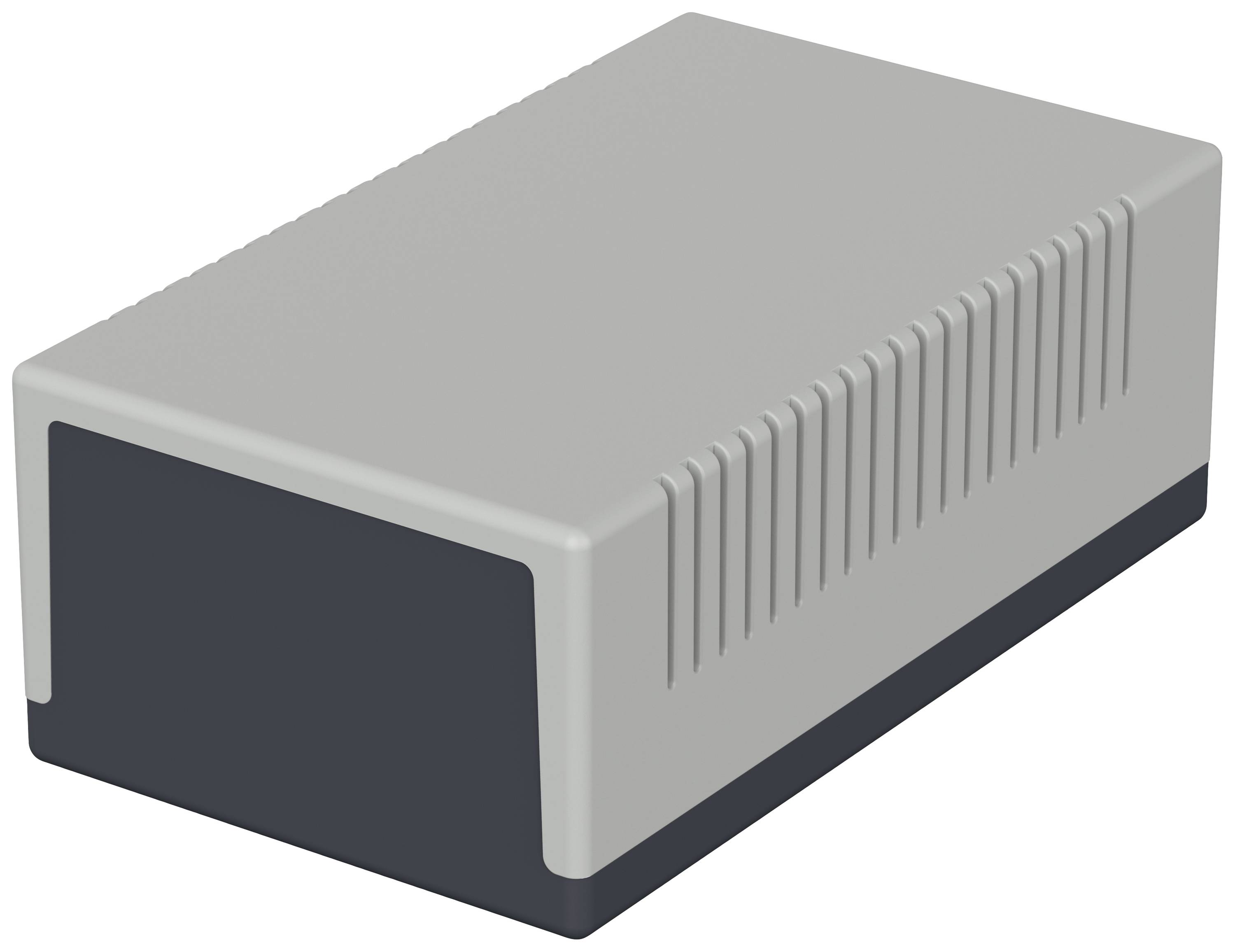 A rectangular, grey-black enclosure with side ventilation slots.