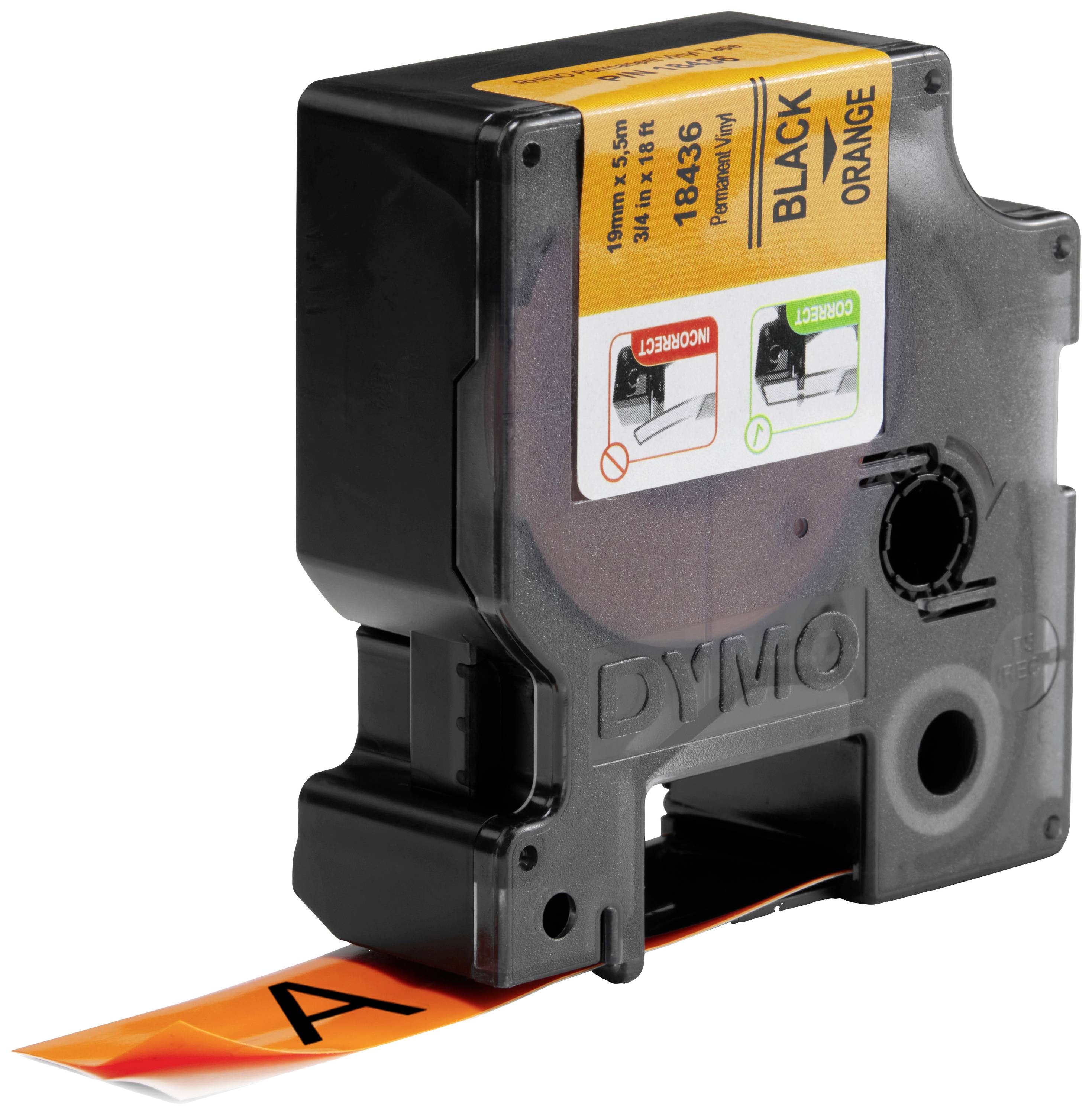 Labelling tape DYMO IND RHINO 18436 Vinyl Tape colour: Orange Font colour:Black 19 mm 5.5 m