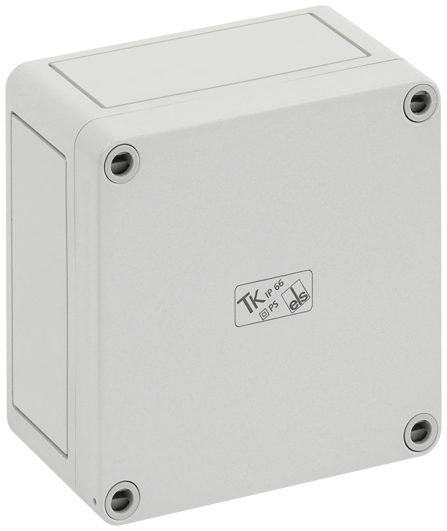Rectangular grey enclosure with rounded corners and screws at each corner. Printing shows 'TK', 'IP66', 'PT5', 'G5'.