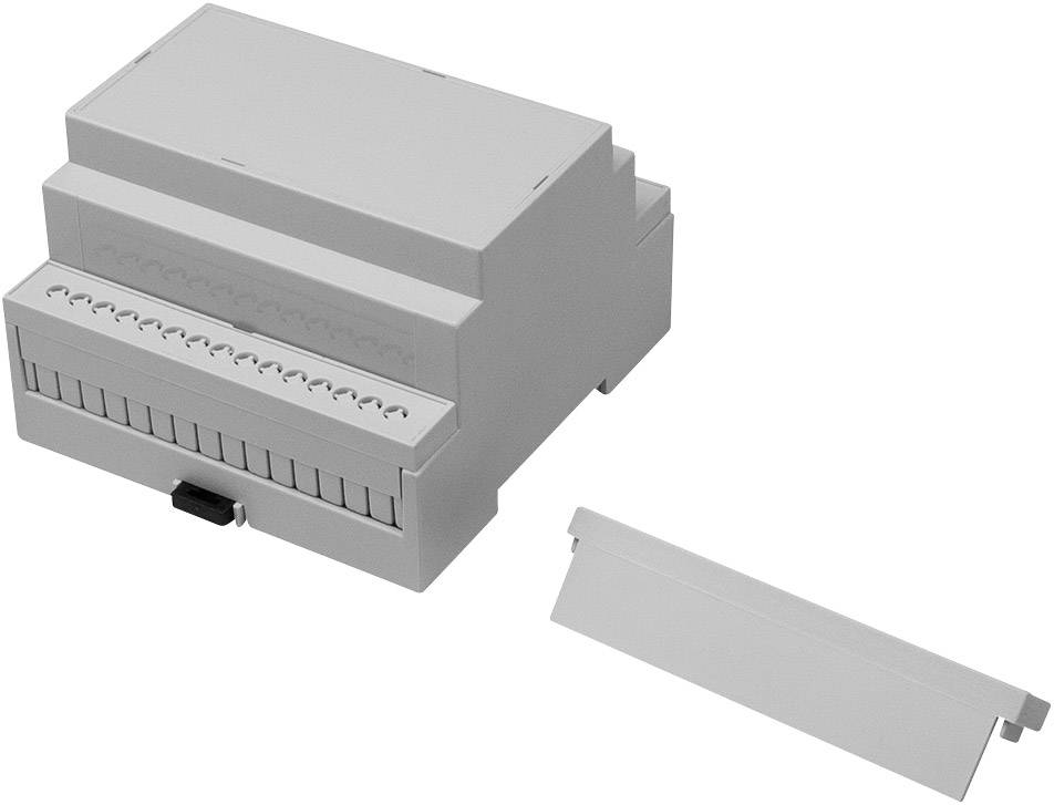 A grey electrical distribution enclosure with a removable lid, suitable for installation in a control cabinet.