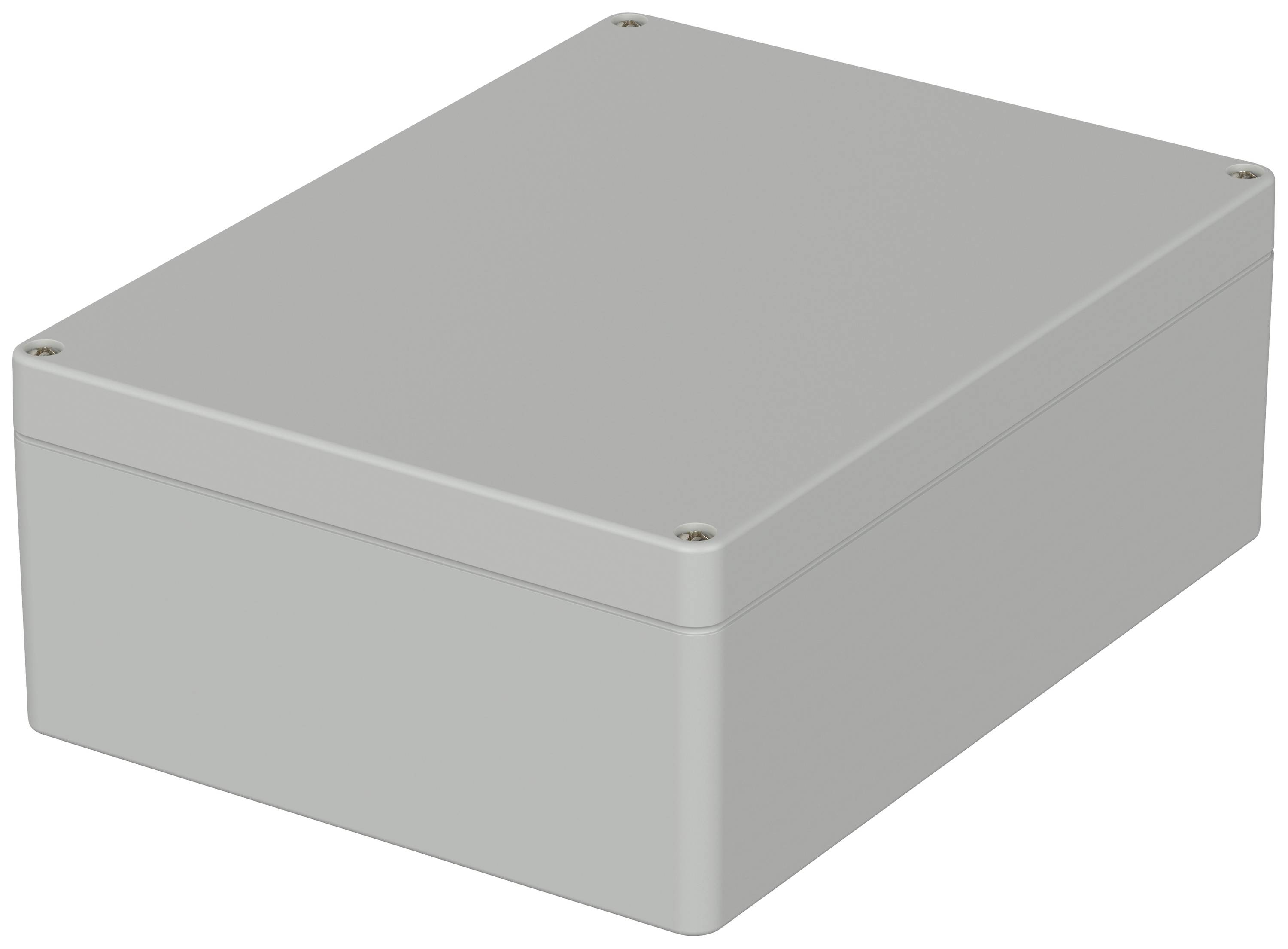A rectangular, grey enclosure with screws at the corners, possibly for electronic devices or technical applications.