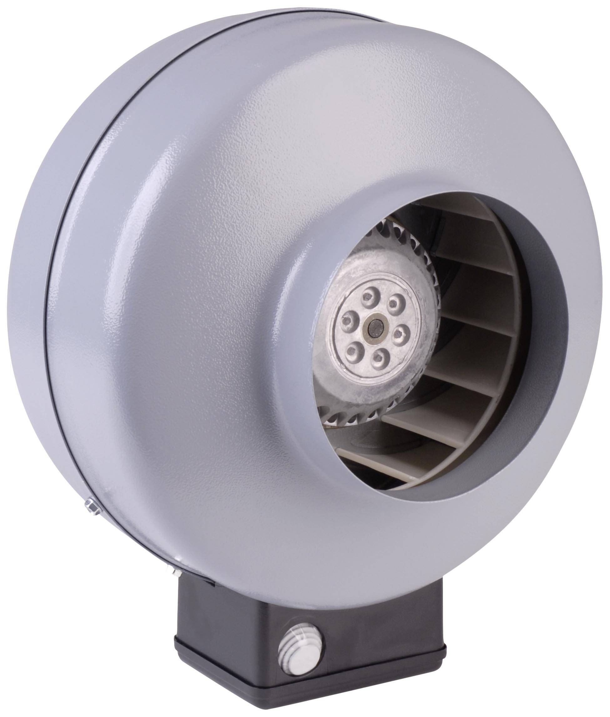 Ventilator in a grey housing, suitable for industrial or commercial applications. Main component of the device visible.