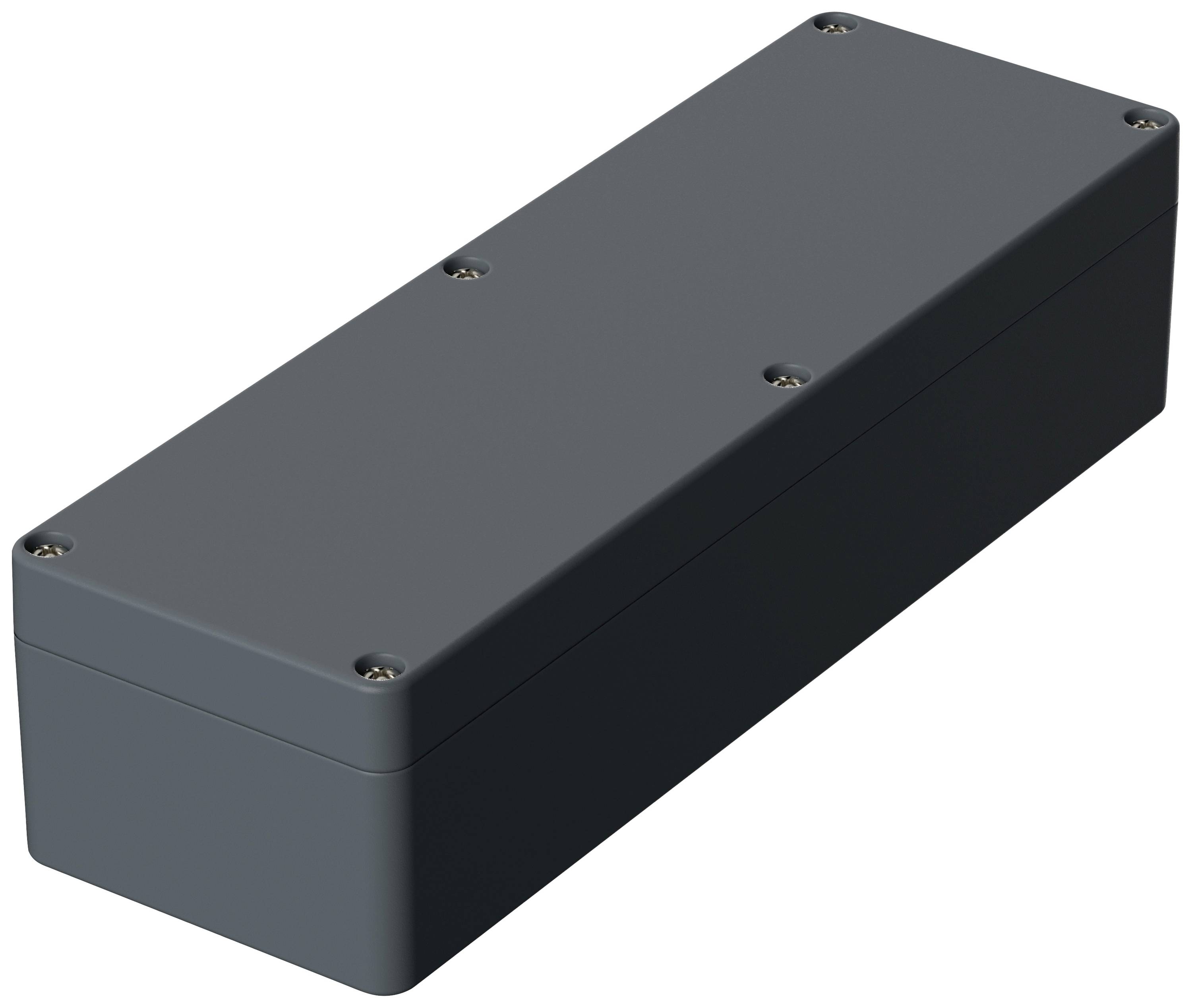 Rectangular, black casing with six screws visible on the top surface.