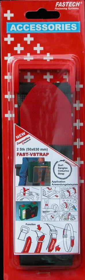 FASTECH® 906-330C Hook-and-loop tape with strap Hook and loop pad (L x W) 630 mm x 50 mm Black, Red 2 pc(s)