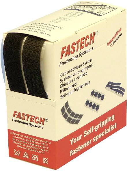 FASTECH® B20-SKL999905 Hook-and-loop tape stick-on (hot melt adhesive) Hook and loop pad (L x W) 5000 mm x 20 mm Black 5 m