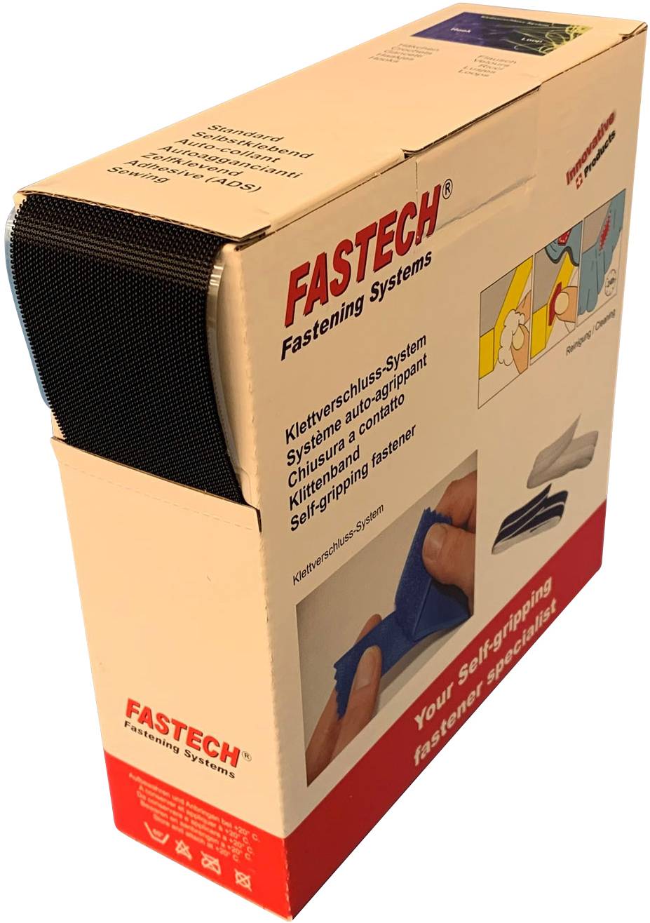 FASTECH® B50SKL01E999910 Hook-and-loop tape stick-on (hot melt adhesive) Loop pad, Heavy duty (L x W) 10000 mm x 50 mm Black 10 m