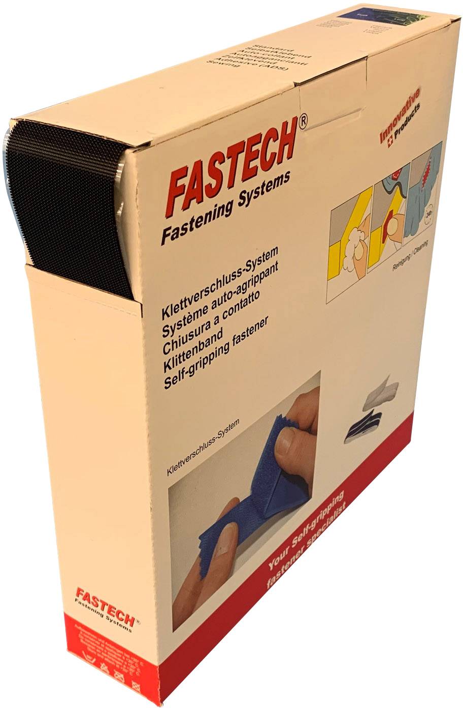 FASTECH® B50SKL01E999925 Hook-and-loop tape stick-on (hot melt adhesive) Loop pad, Heavy duty (L x W) 25000 mm x 50 mm Black 25 m