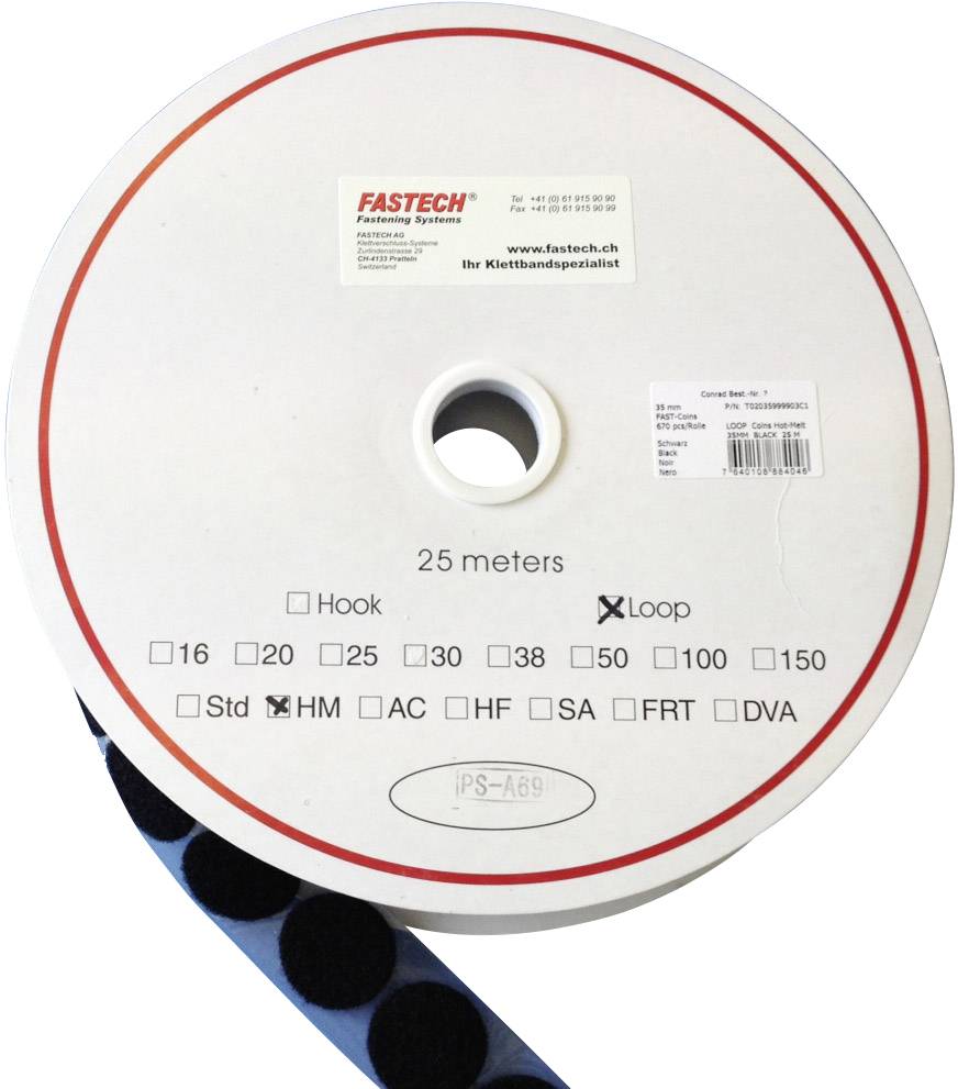 FASTECH® Hook-and-loop stick-on dot stick-on (hot melt adhesive) Hook pad (Ø) 47 mm Black 5 m