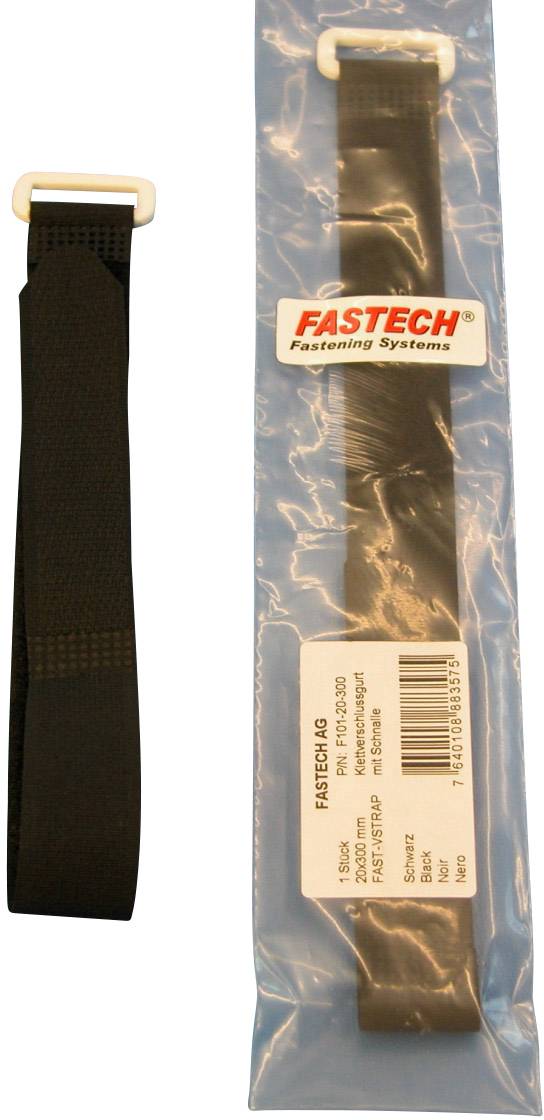FASTECH® F101-20-300 Hook-and-loop tape with strap Hook and loop pad (L x W) 300 mm x 20 mm Black