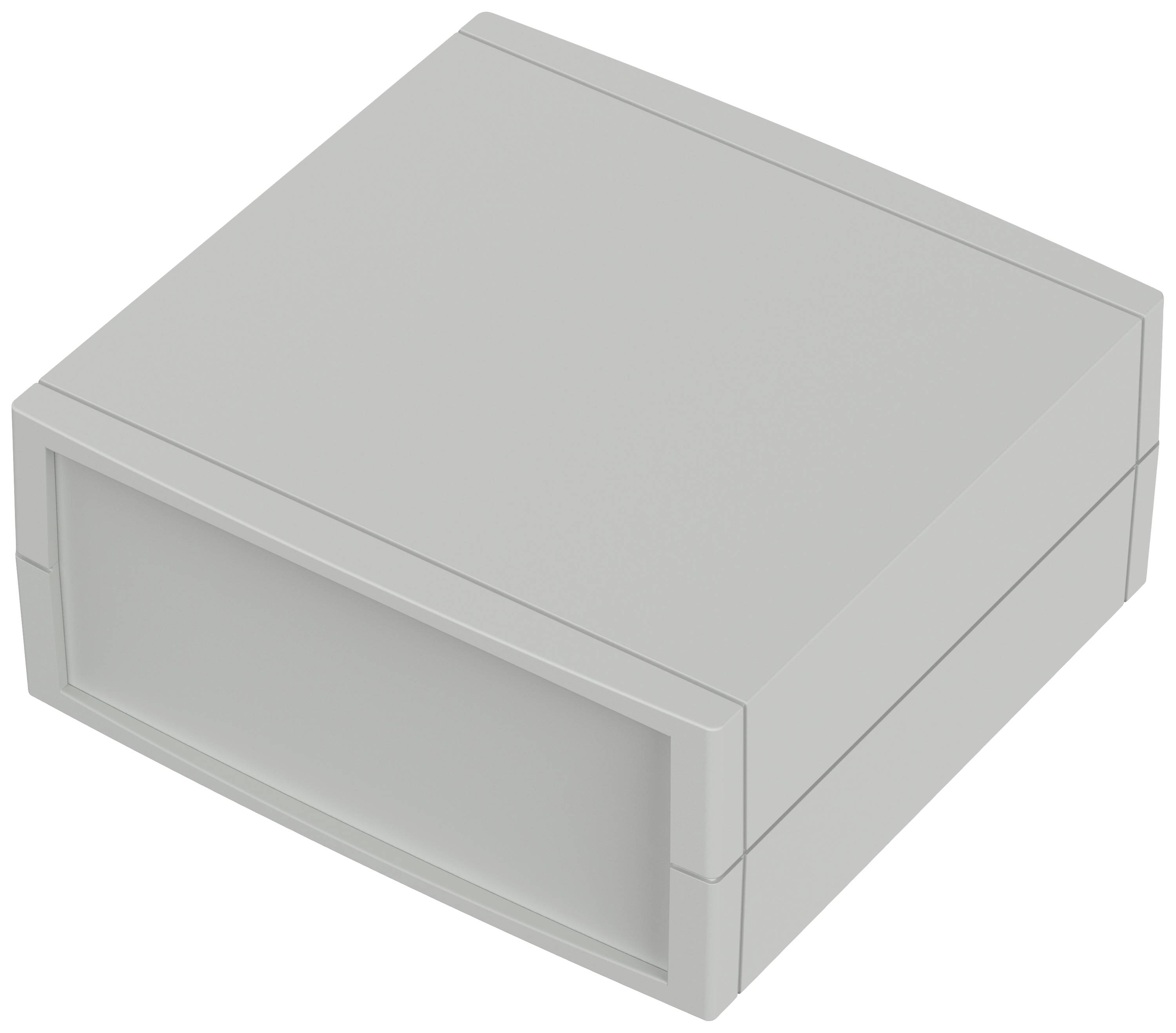 A plain, grey, rectangular enclosure with smooth surfaces, without any visible openings or decorations.