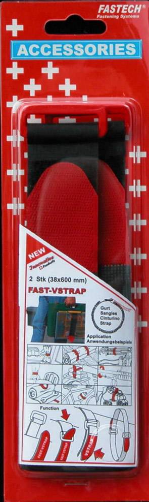 FASTECH® 690-330 Hook-and-loop tape with strap Hook and loop pad (L x W) 600 mm x 38 mm Black, Red 2 pc(s)