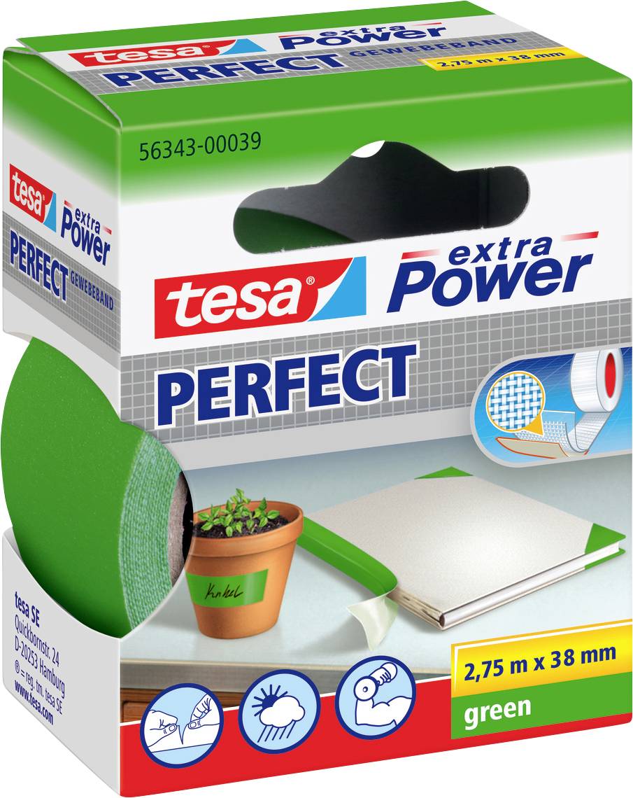 tesa PERFECT 56343-00039-03 Cloth tape tesa® extra Power Green (L x W) 2.75 m x 38 mm 1 pc(s)