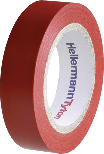 Roll of red insulating tape with 'HellermannTyton' printed on the inside.