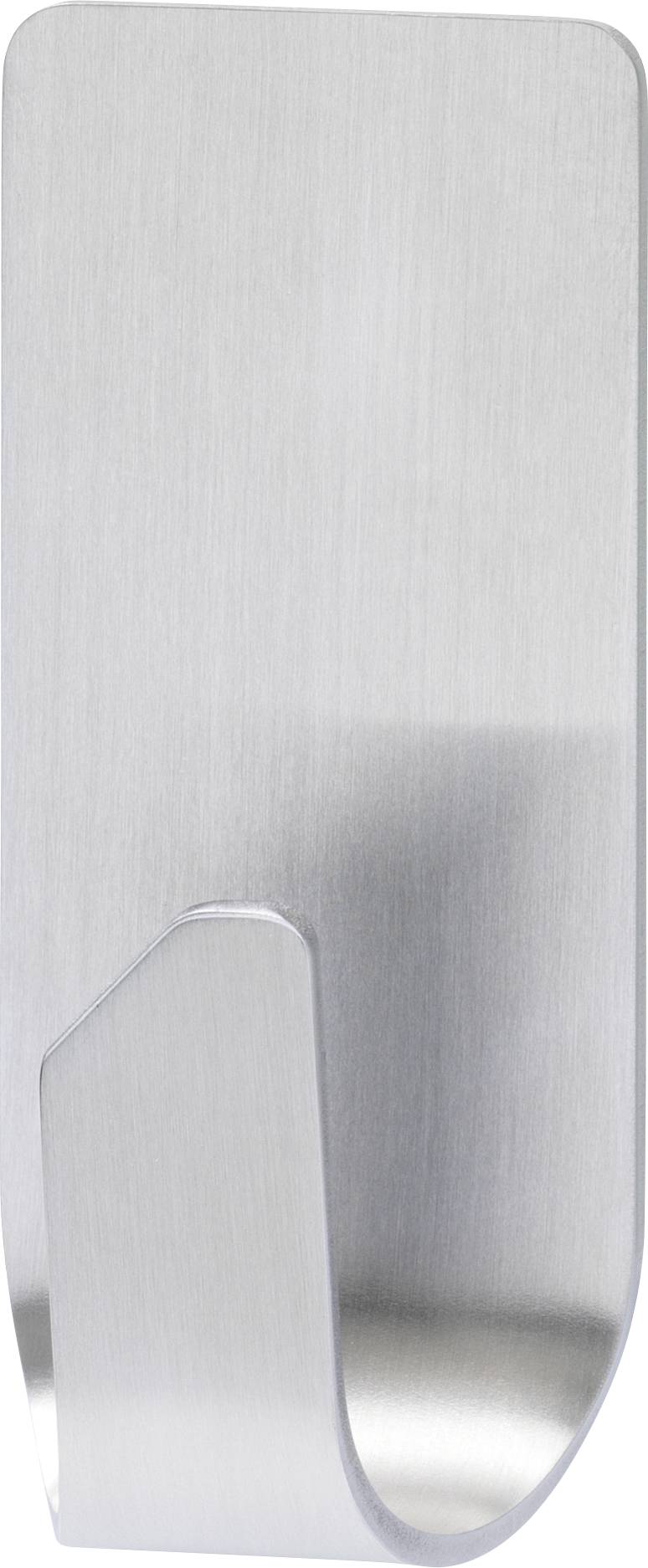 Brushed steel wall hooks, suitable for hanging items such as jackets or towels.