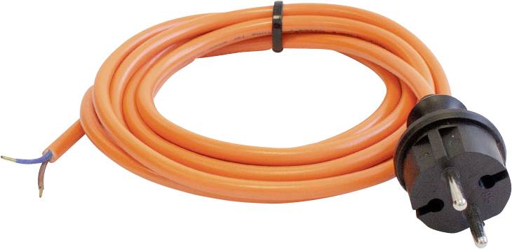 An orange power cable with a Schuko plug and an unfinished cable end, ready for electrical installations.