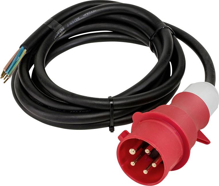 A red high-voltage cable with five pins and a black cable.
