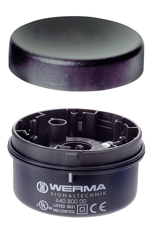 A WERMA signal light without its cover, revealing the electronic internal components and the base with the inscription 'WERMA SIGNALTECHNIK'.