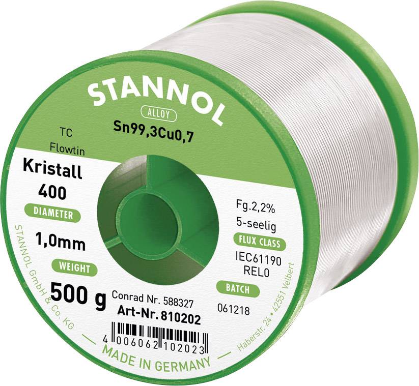 Stannol Ecology TC Solder, lead-free Reel Sn99,3Cu0,7 REL0 500 g 1 mm