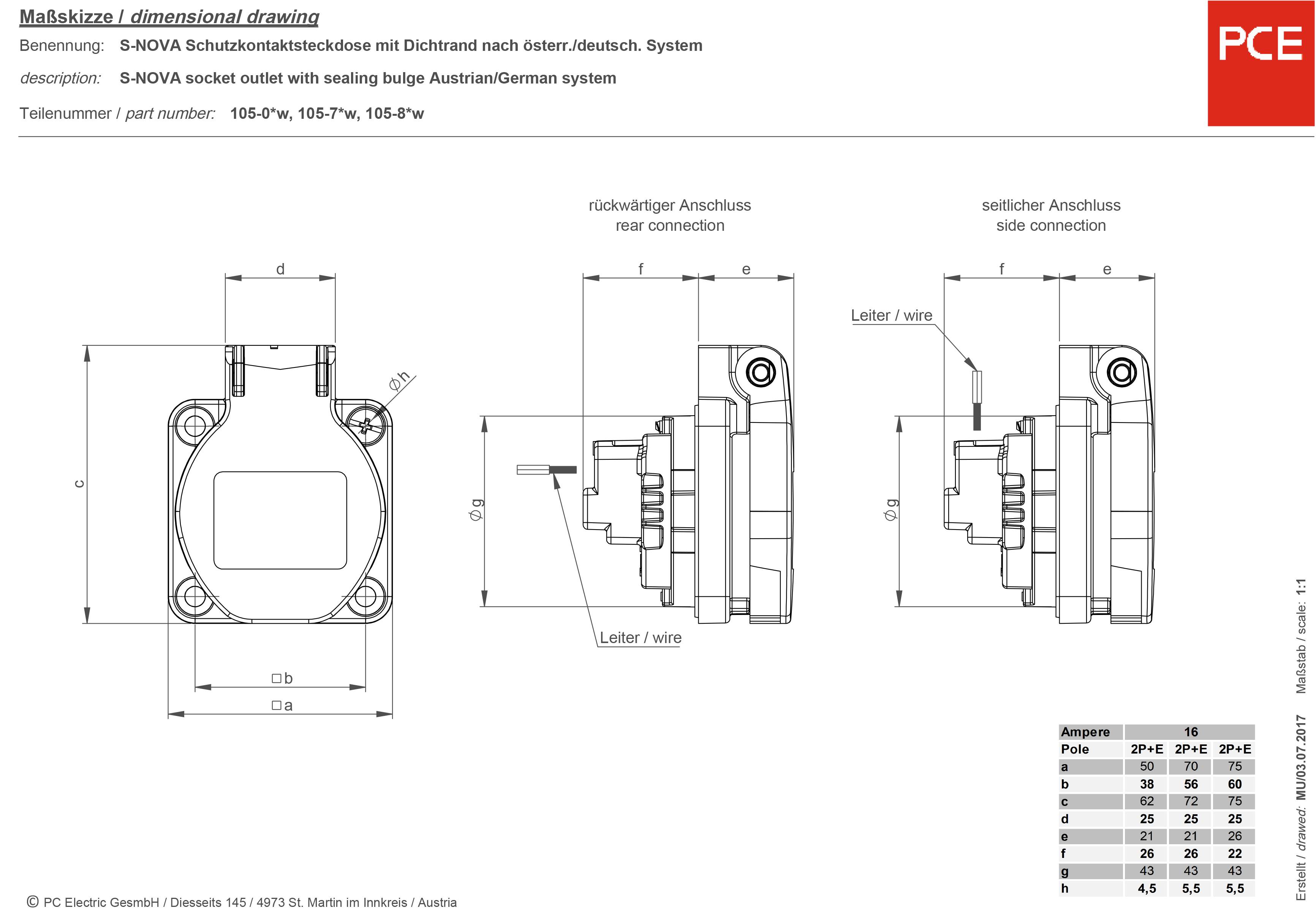 PCE 105-0ew Add-on socket IP44 Yellow