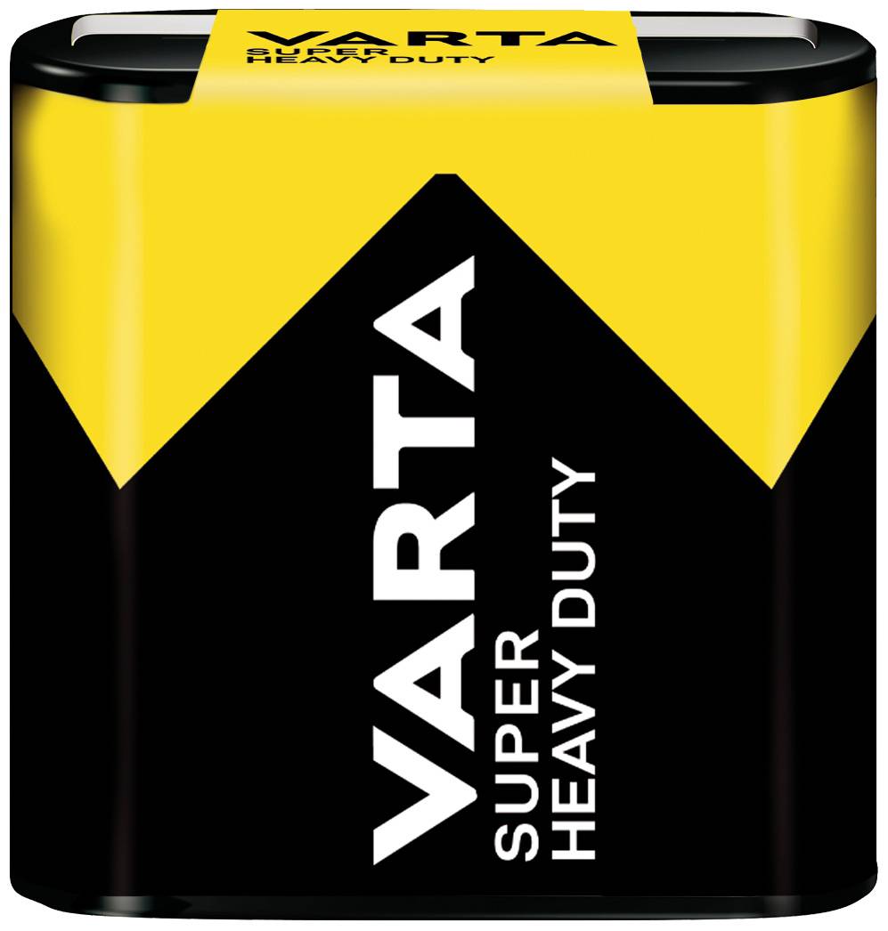 Battery with the label 'VARTA Super Heavy Duty', yellow and black design.