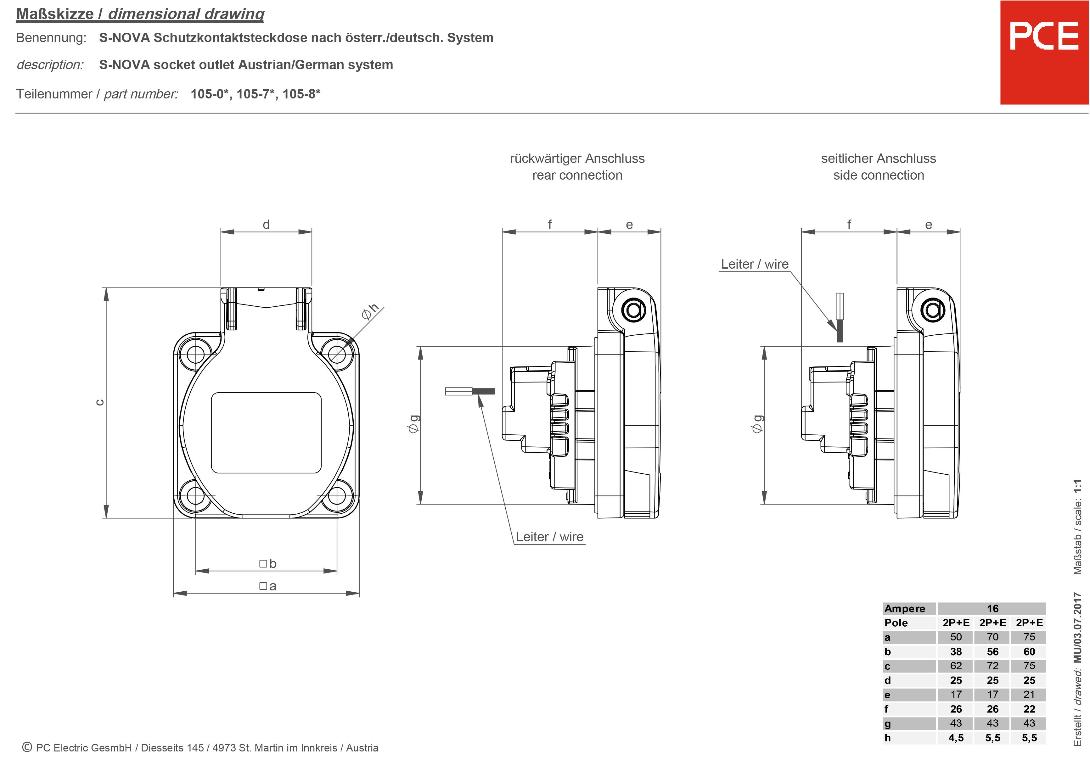 PCE 601.450.03 Add-on socket IP54 Grey