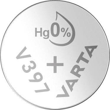 Battery with inscription 'Hg 0%', type V371, brand VARTA.