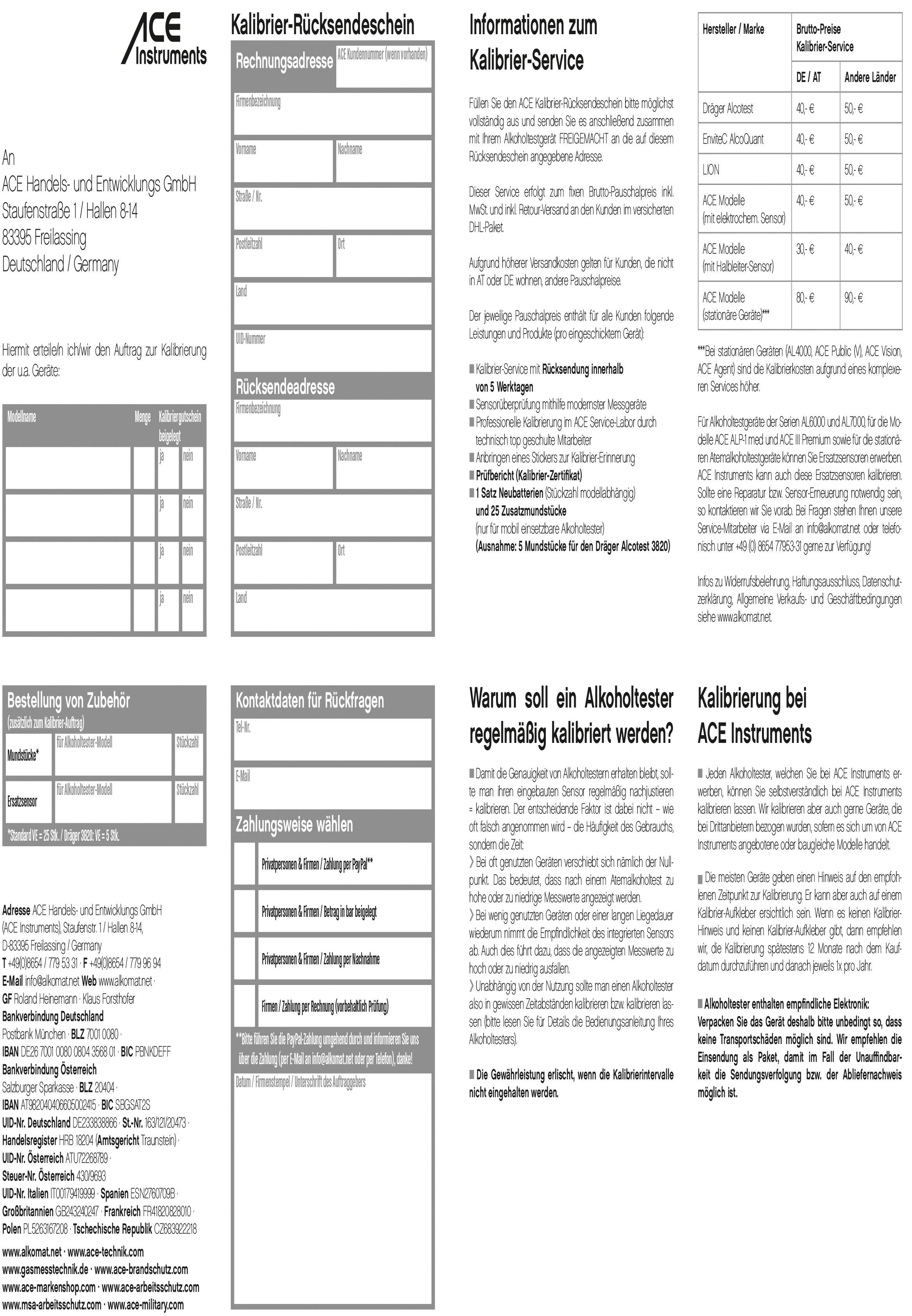 ACE 100082 Calibration voucher