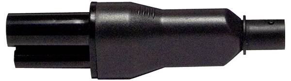 Black plastic protective cap for power tools. Cylindrical shape with ribbed end for secure grip.