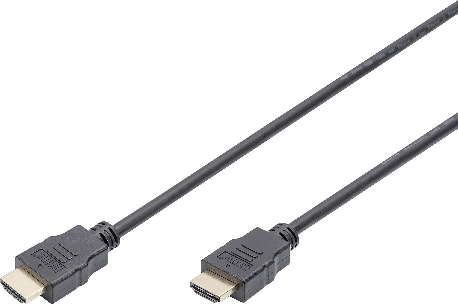 Two black HDMI cables with connectors that enable digital audio and video transmission between devices.