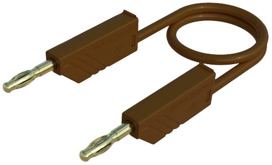 Brown electrical cable with two banana plugs.