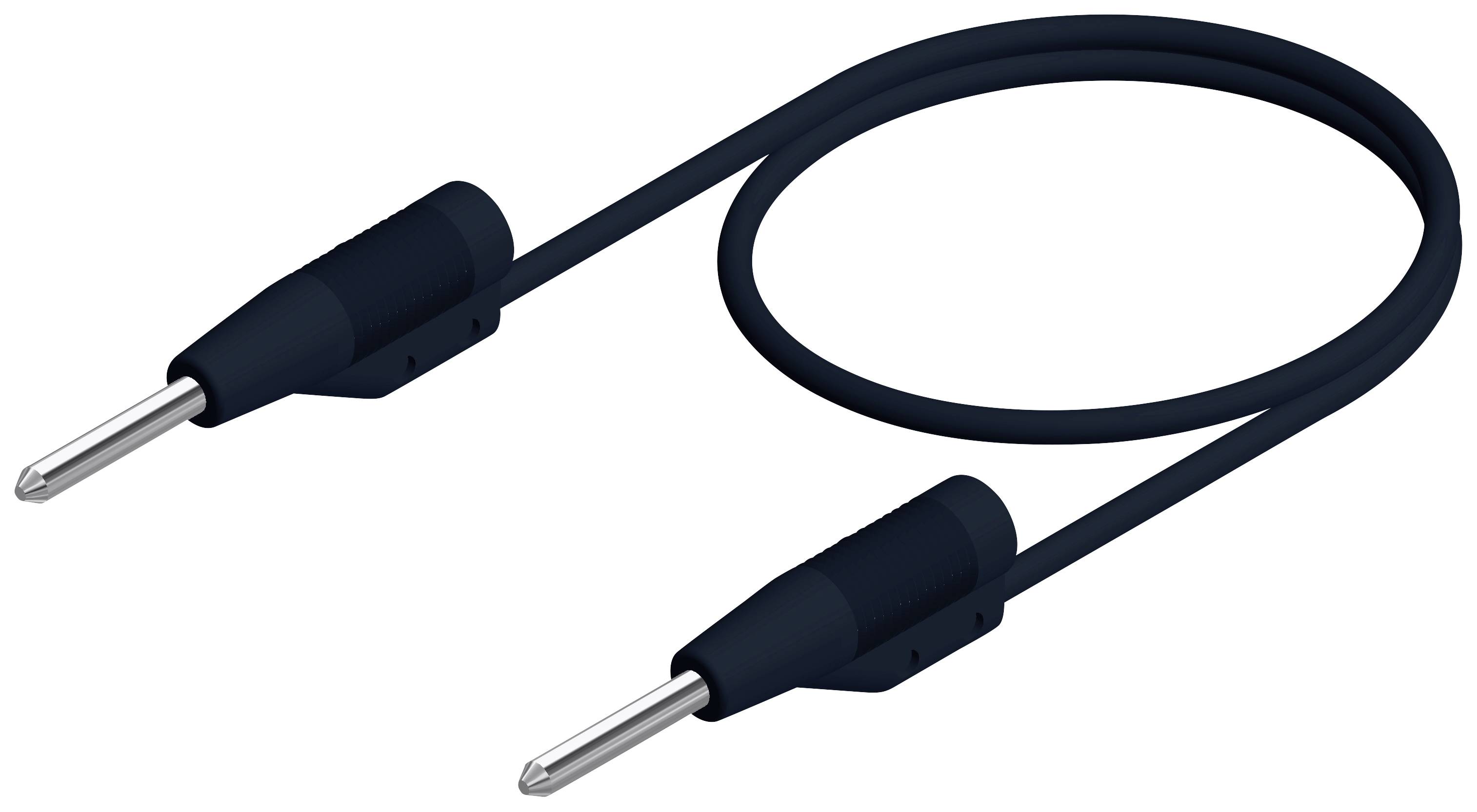 Black cable with two jack plugs at the ends, suitable for audio or electronic connections.