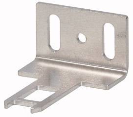 Metal angle bracket with three fixing holes, suitable for mounting purposes.